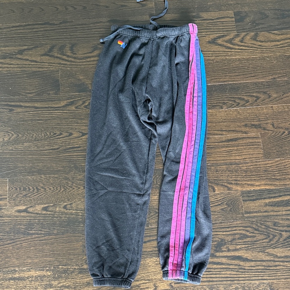 Aviator Nation Charcoal Joggers with Pink Purple and Blue Stripes